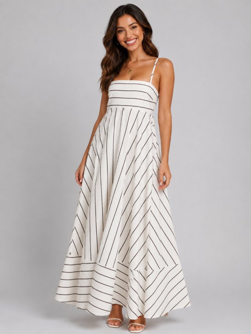 Women’s Cotton Striped Maxi Dress Spaghetti Strap Boho Flowy Summer Sundress